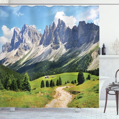 Farm House Winding Path into Pine Tree Forest Meadows and Mountain Scenery Print Shower Curtain Set -  Ambesonne, sc_20411