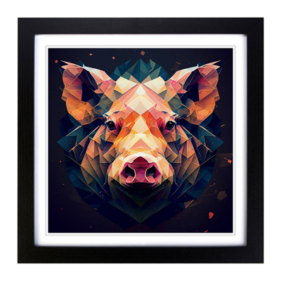 Pig Abstract Art No.1 - Single Picture Frame Print on Wood
