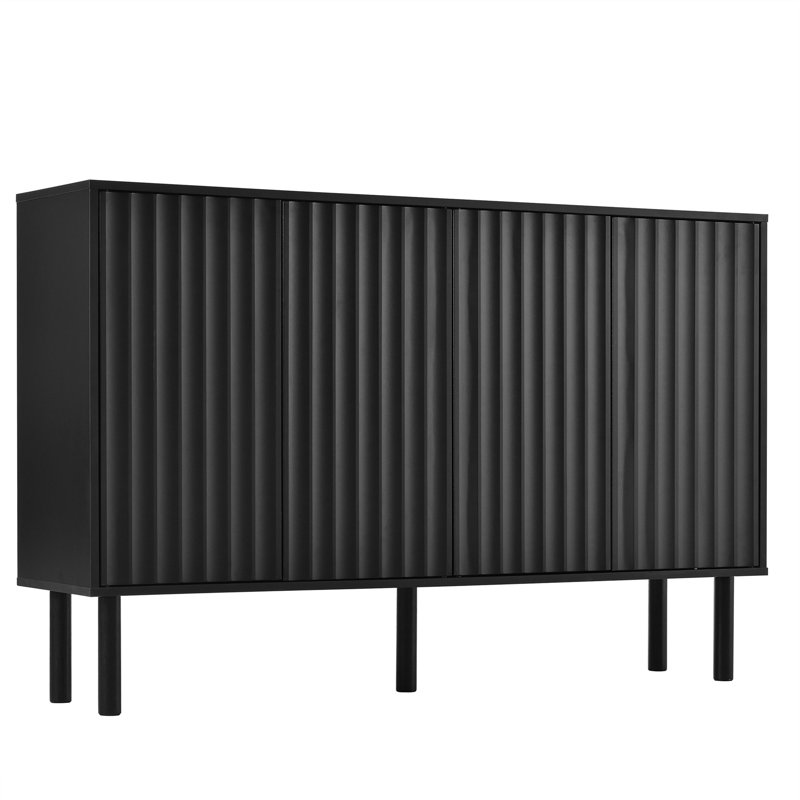 Versatile Home Storage Cabinet with Stylish Fluted Doors and Adjustable Shelves, Black