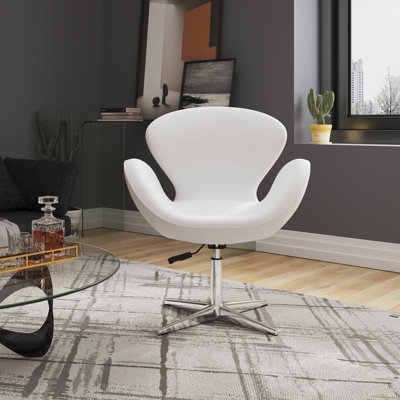 Raspberry Modern Vegan Leather Upholstered Metal Swivel Barrel Chair in White