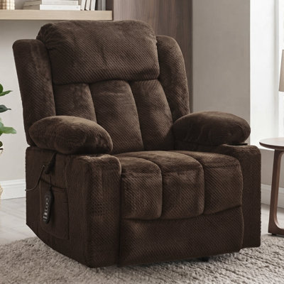 Fauteuil inclinable manuel surdimensionné avec revêtement rembourré, fonction massage et chauffage, poche latérale, porte-gobelets et rangement dissimulé