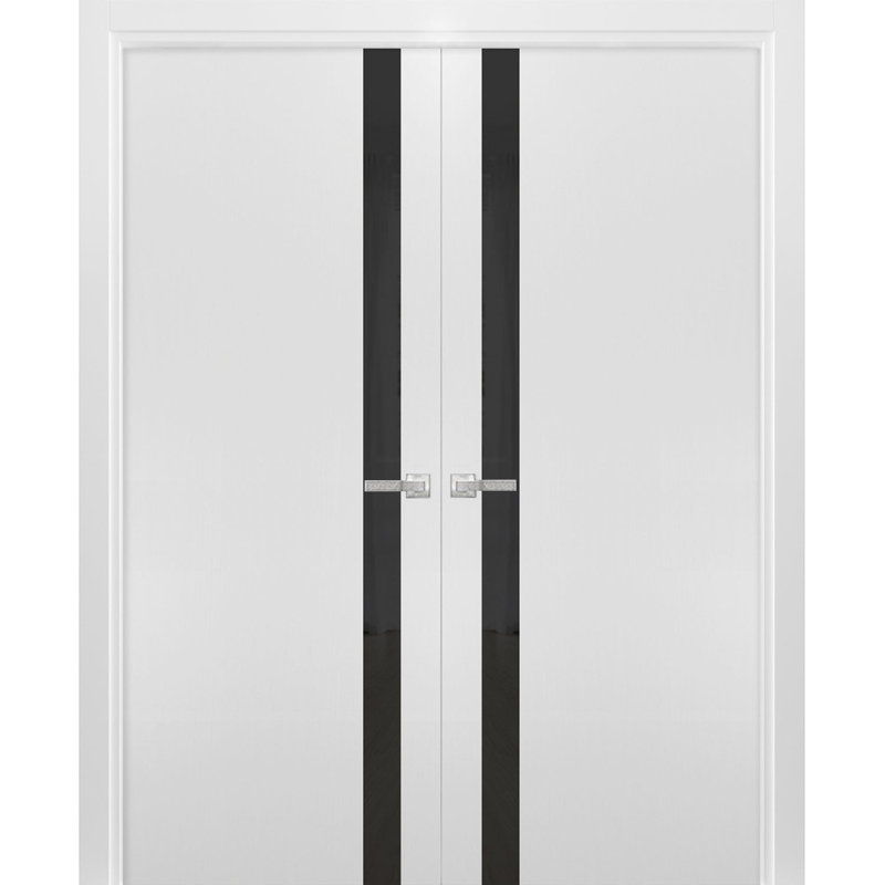 Portes françaises en bois givré Planum, 48 po x 84 po, Blanc