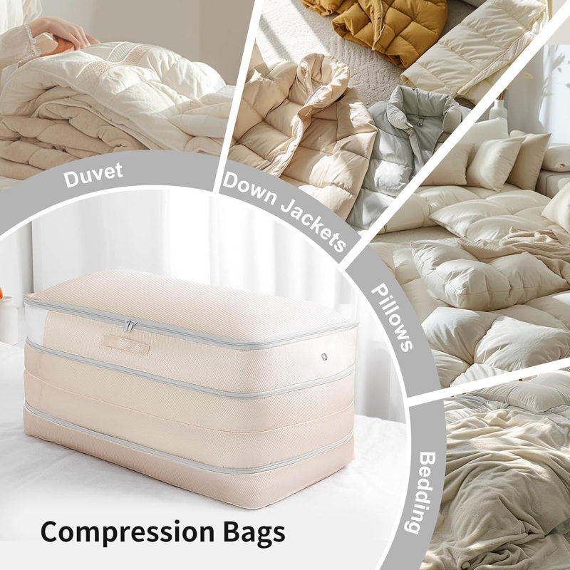 Nylon Compression Storage Bags Reinforced Handle Mesh Window Space Saver for Bedding Comforter Blanket