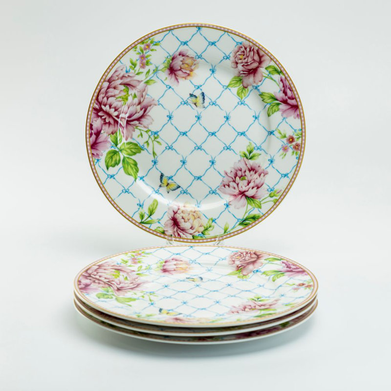Assiette à dessert en porcelaine Peony Garden, ensemble de 4
