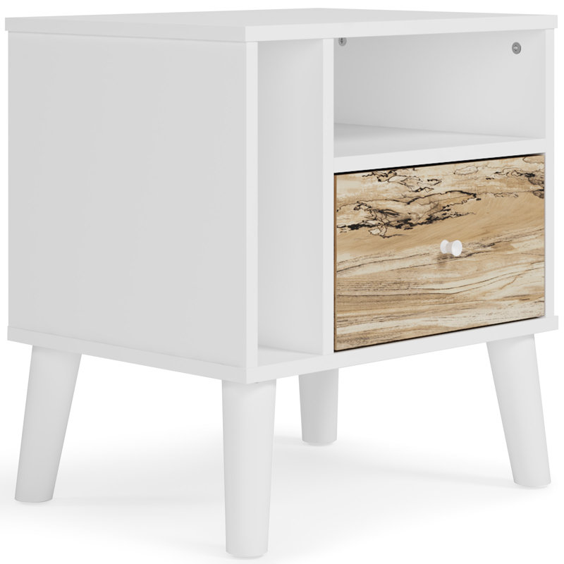 Jeven One Drawer Two Toned Wood Nightstand, Brown/White
