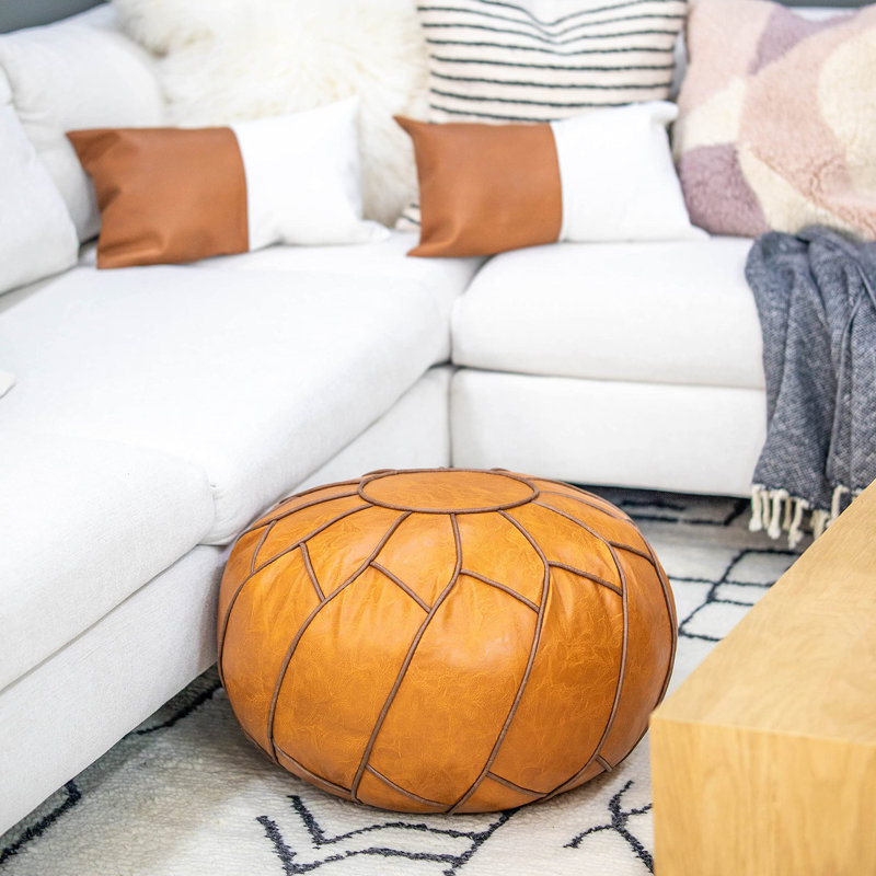 Pouf Unstuffed Ottoman Moroccan Footstool, Pumpkin
