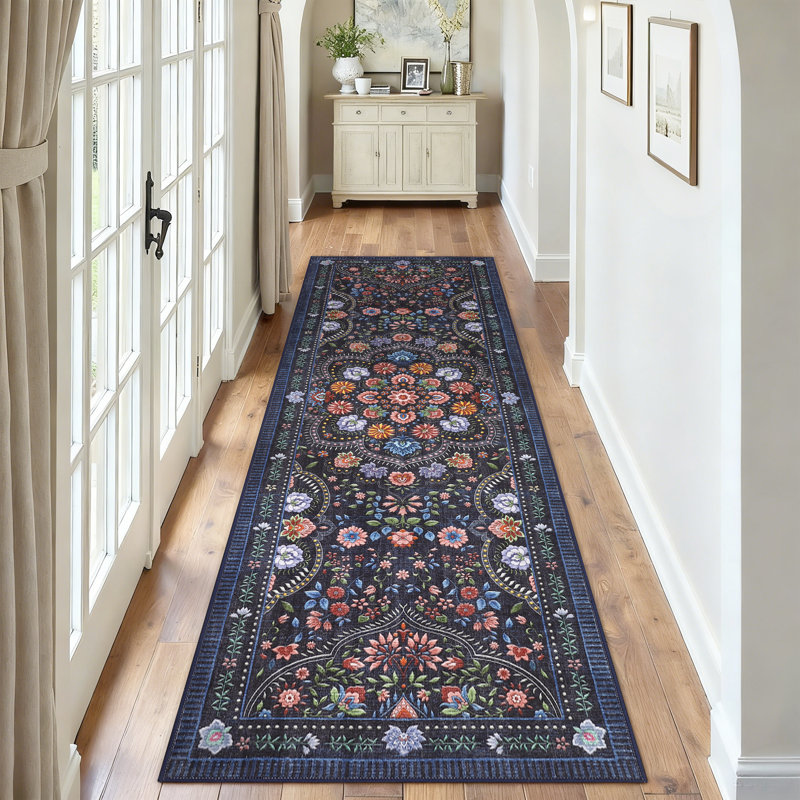 Washable Floral Area Rugs for Living Room Farmhouse Non Slip Soft Thin Large Carpet for Nursery Playroom, Stain Resistant Dining Room Rugs