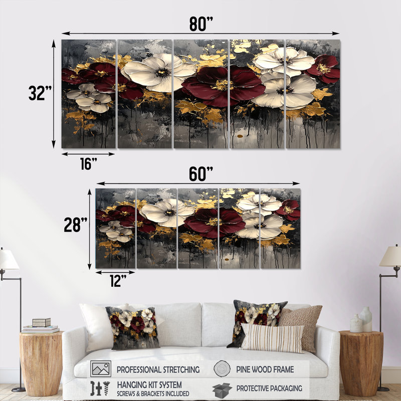 Art mural Gopp - coquelicots, H 32 po x l 80 po, 5