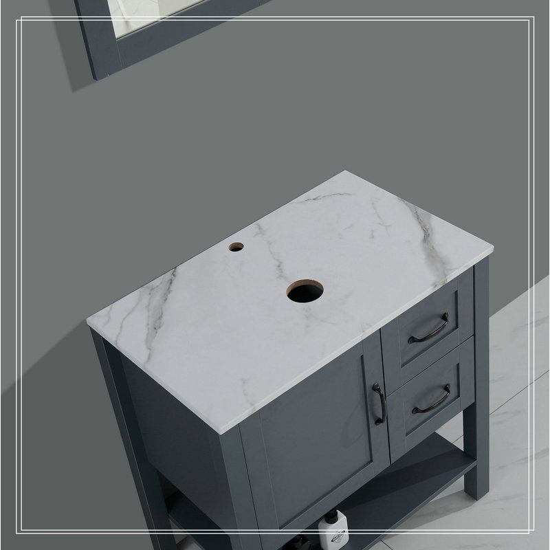 Meuble-lavabo gris 30 po avec miroir et plateau seulement