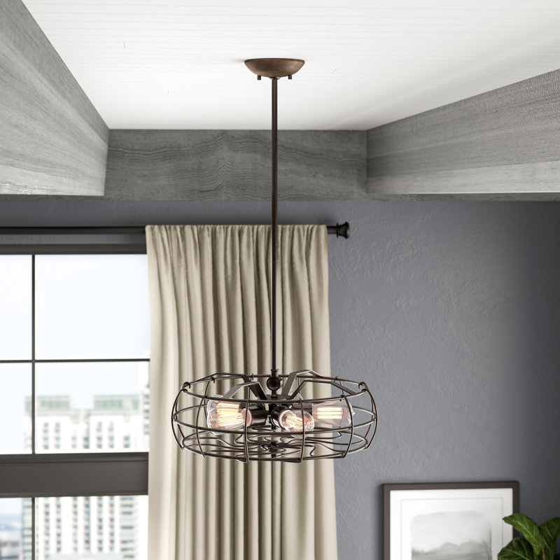 5 - Light Dimmable Drum Chandelier, Rubbed Bronze