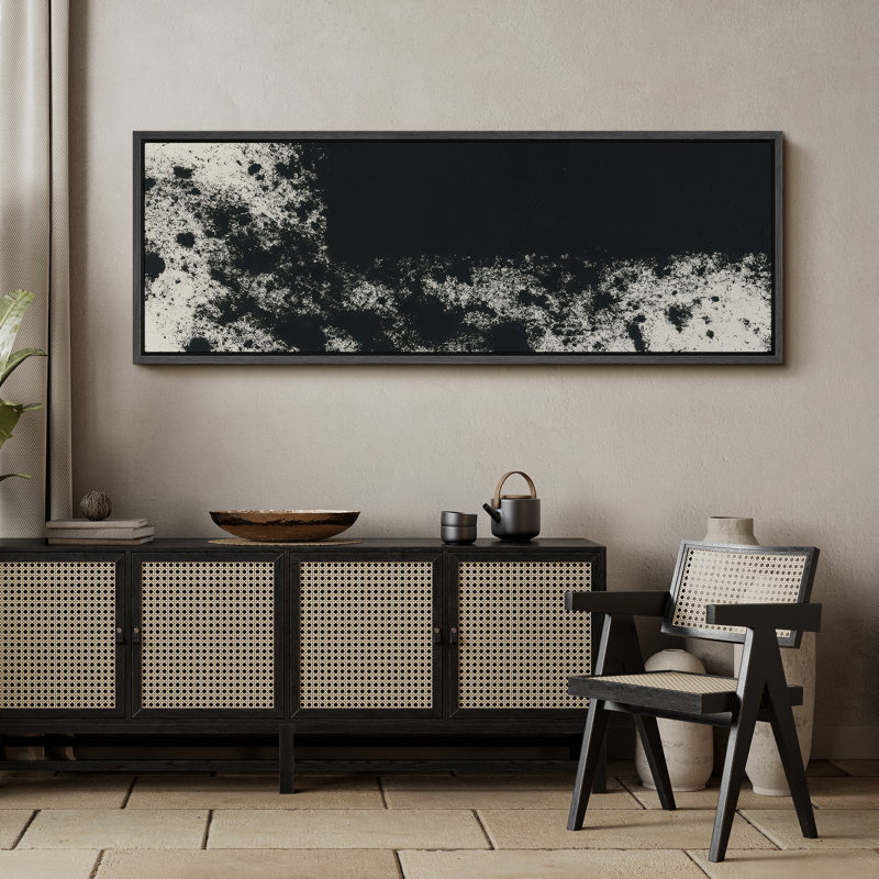 Toile abstraite encadrée, reproduction minimaliste neutre pour décoration murale moderne, H 20 po x l 60 po, Noir