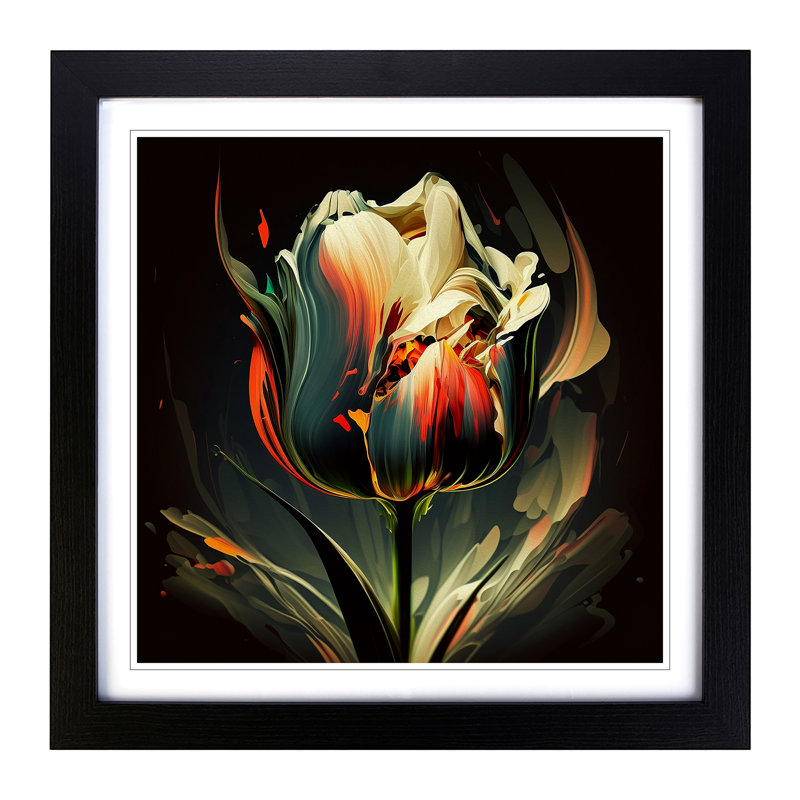 Tulip Flower Abstract Expressionism - Framed Print, Black