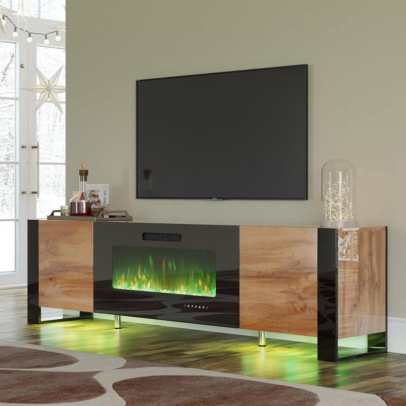 Crédence de rangement Pittston avec foyer inclus, Brun / noir, 70"