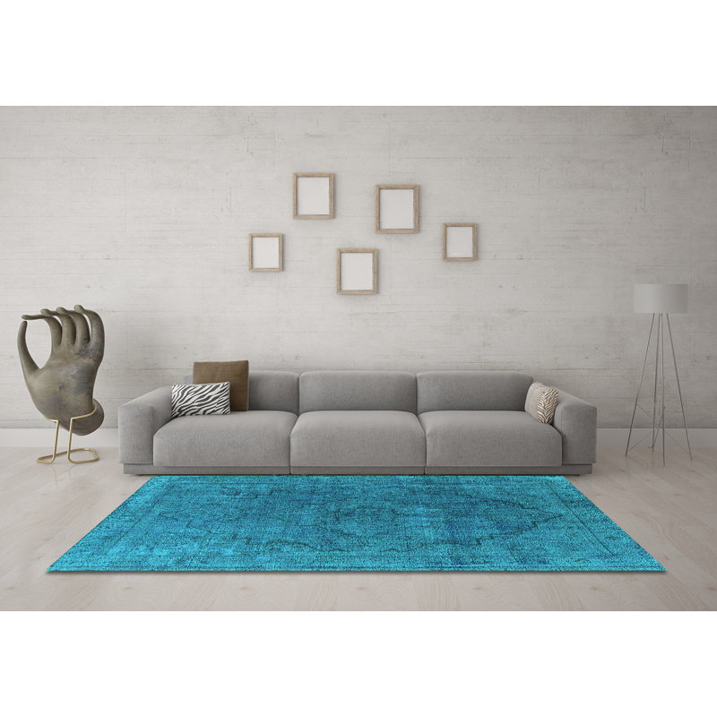Tapis bleu en chenille tissé à la machine Maka, Carré 7 pi
