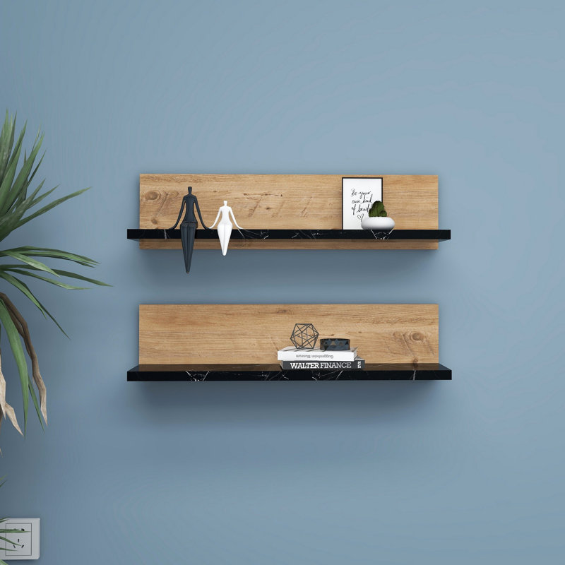 Locelso Floating Shelf, Natural/Black