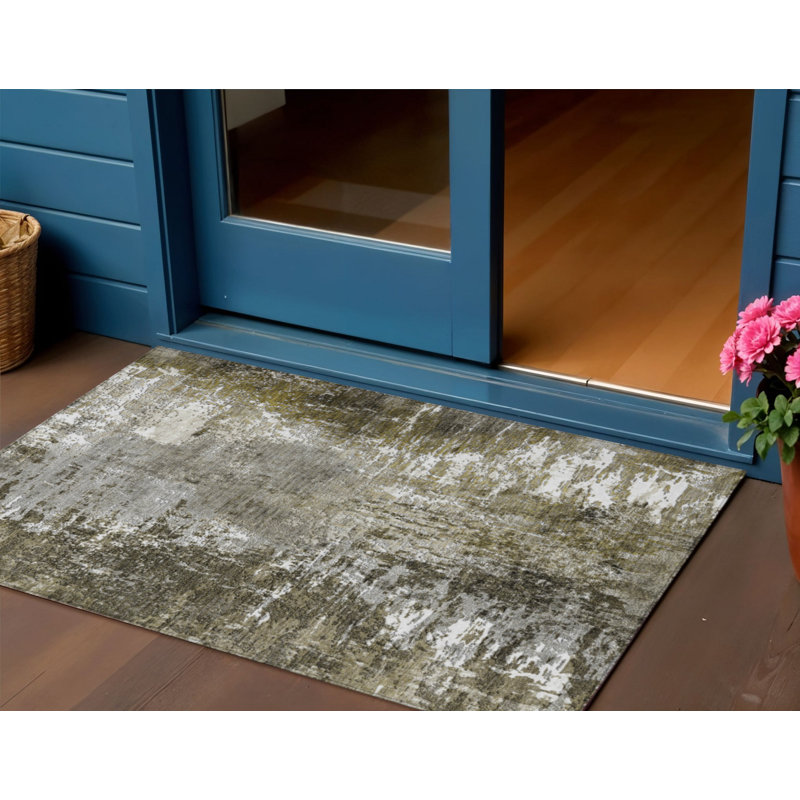 Tapis d'extérieur lavable abstrait taupe brun et gris 3 pi x 5 pi