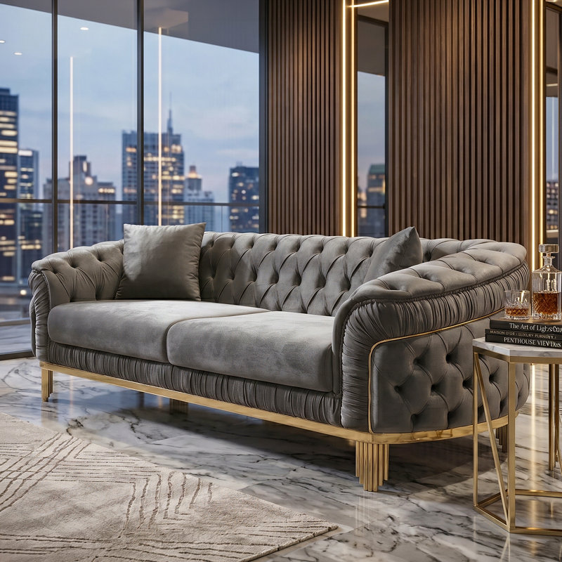 Valorie 92'' Velvet Sofa, Gray Velvet
