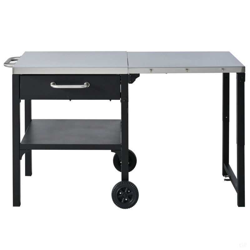 Chariot de cuisine avec chariot pliable et plateau de rangement pour l'extérieur, Noir