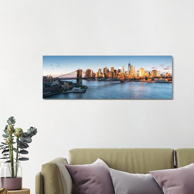 Brookyln Bridge And Manhattan Skyline by Jan Becke - Wrapped Canvas Panoramic Gallery-Wrapped Canvas Giclée