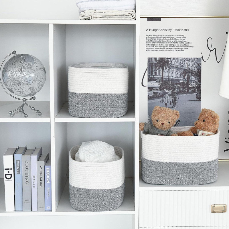 1 Pack Rope Baskets For Storage Basket, Cotton Rope Woven Basket With Handles. Blanket Basket For Storing Clothes, Toys, Books, Shelves Etc, 15''L X 10''W X 9.5''H