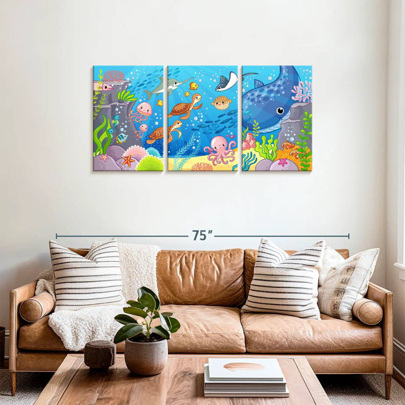 'Cartoon Underwater Animals, 27" H x 56" W