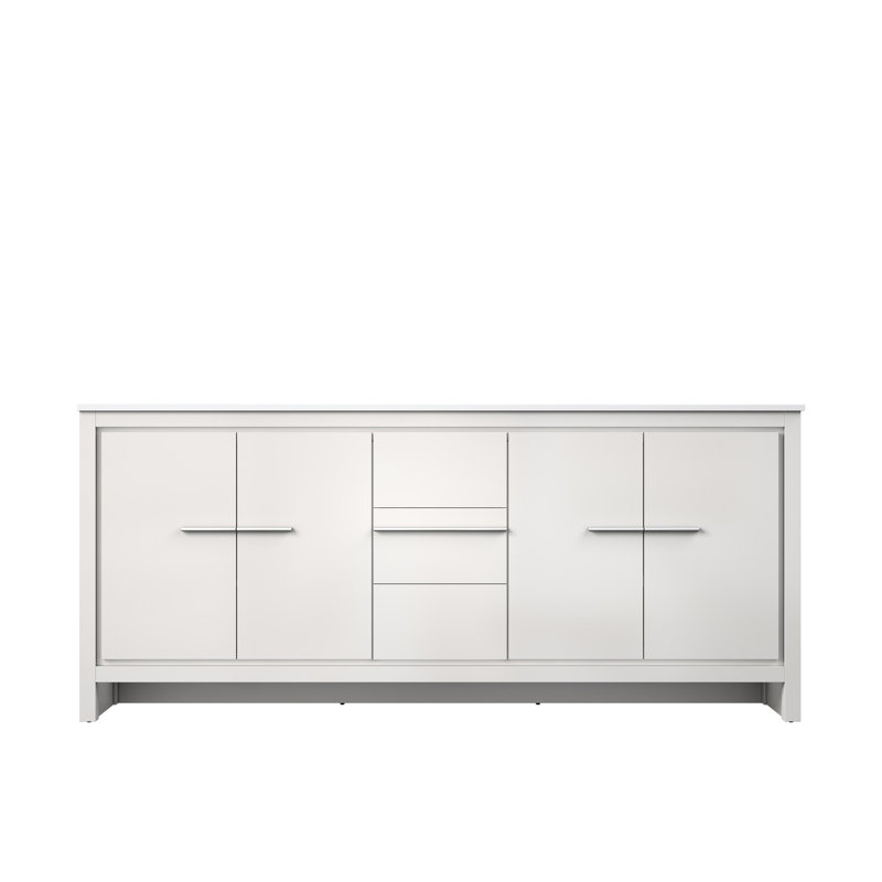 80 po Meuble-lavabo double avec comptoir en quartz blanc - structure en bois massif, fermeture en douceur, égratignures et taches, armoires de rangement spacieuses 80 x 20, plateau de rangement, grande surface