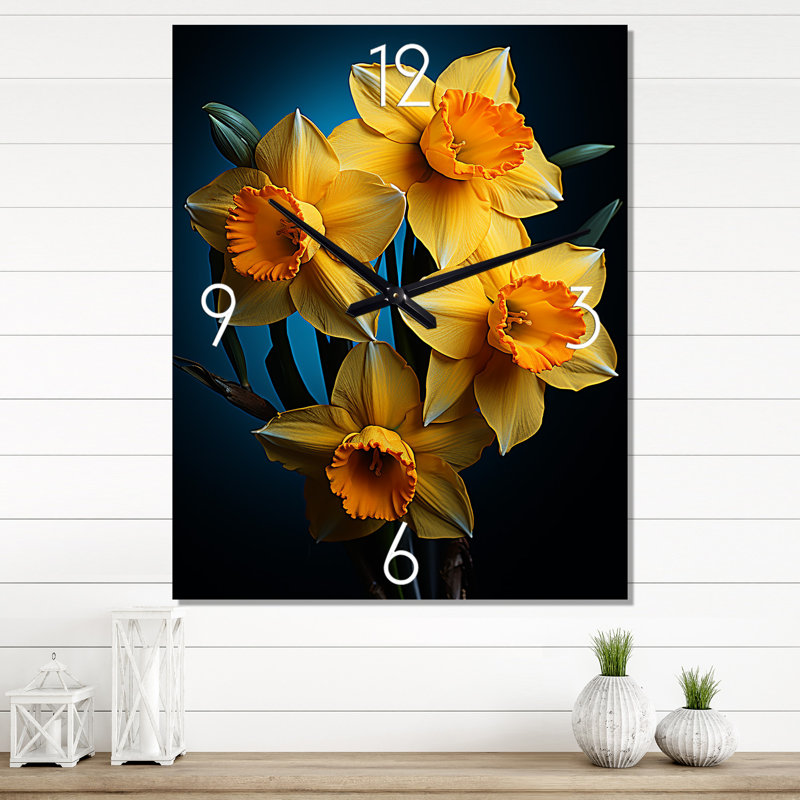 Horloge murale moderne jonquille jaune et orange Bloom Daffodil, Petit