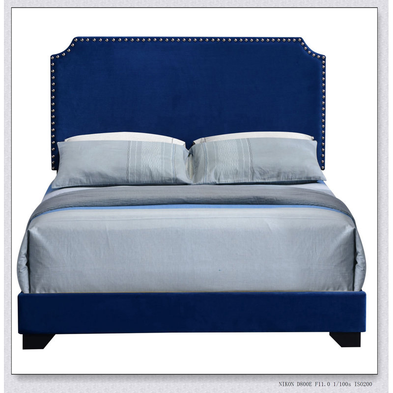 Blue Panel Bed with Scooped Headboard
