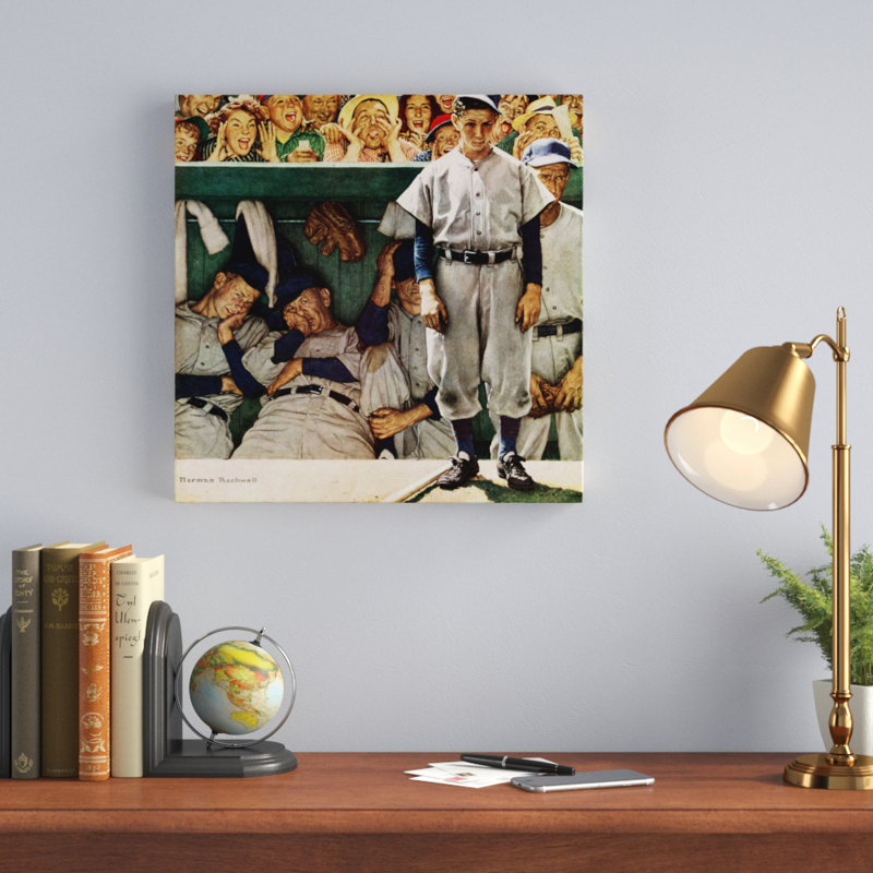 « dugout » par norman rockwell, reproduction d’art sur toile tendue, H 18 po x l 18 po x P 1,5 po