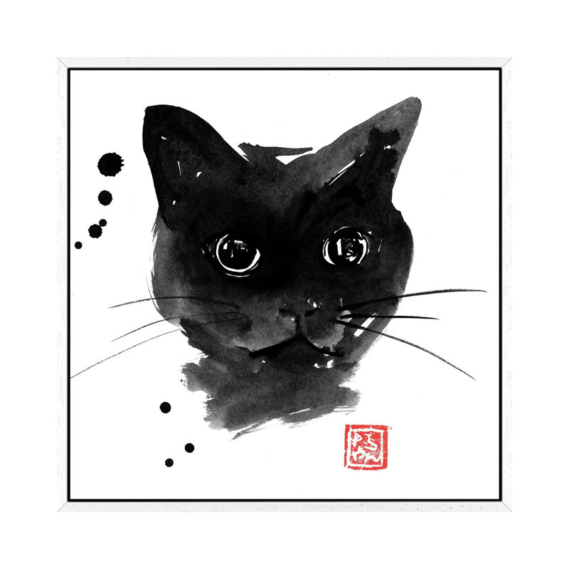 Chat Noir by Péchane - Print on Canvas, 93.98 cm H x 93.98 cm W, White Framed
