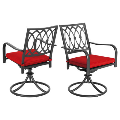 Chaises de salle à manger d'extérieur pivotantes 2 pièces avec coussins rouges