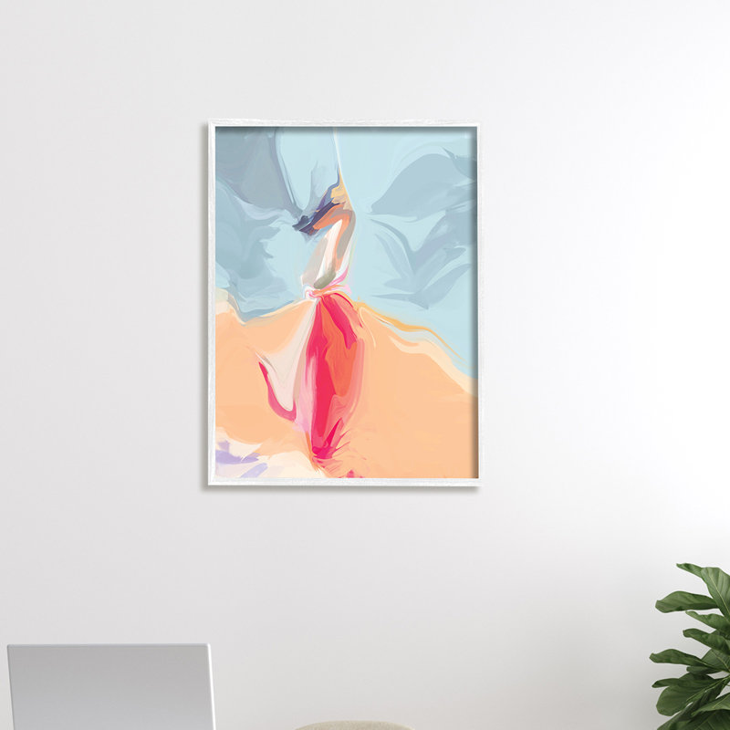 Mouvement abstrait dansant rose bleu orange, Toile tendue, H 30 po x l 24 po
