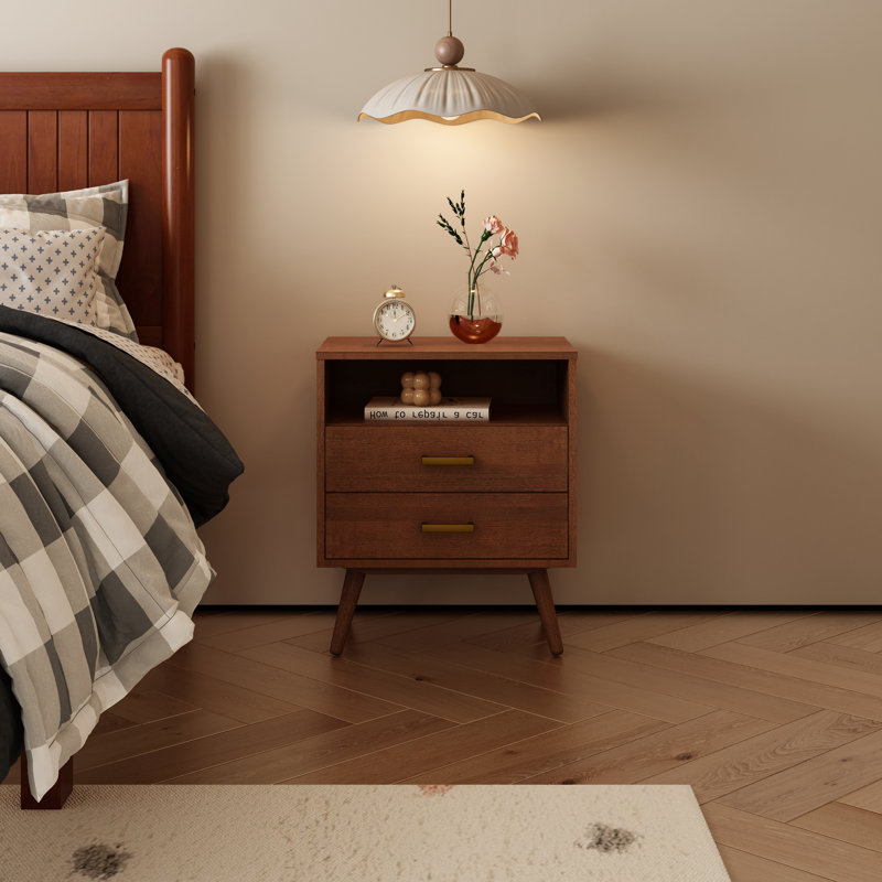 Drawer Nightstand In Dark Walnut, Brown