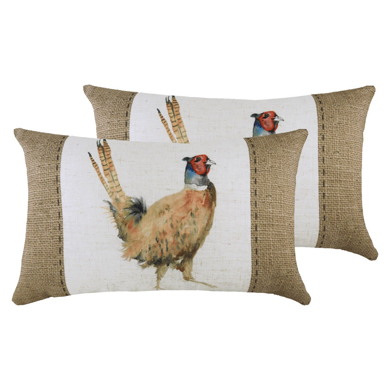 Hessian Pheasant White Rectangular Throw Cushion