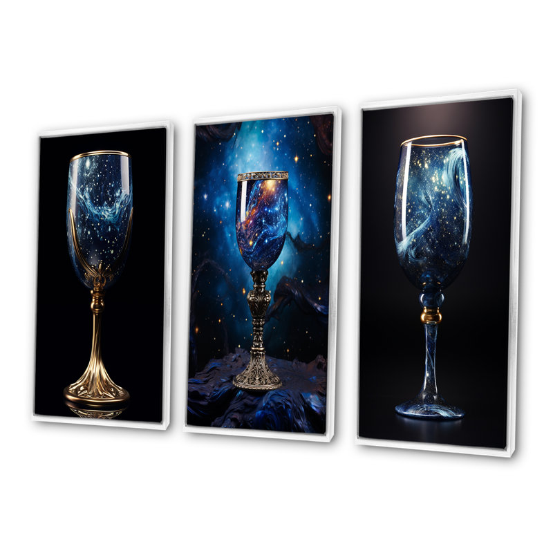 Verre gobelet en verre - ensemble d'art mural sur toile 4 verres, H 40 po x l 60 po, Cadre flottant blanc