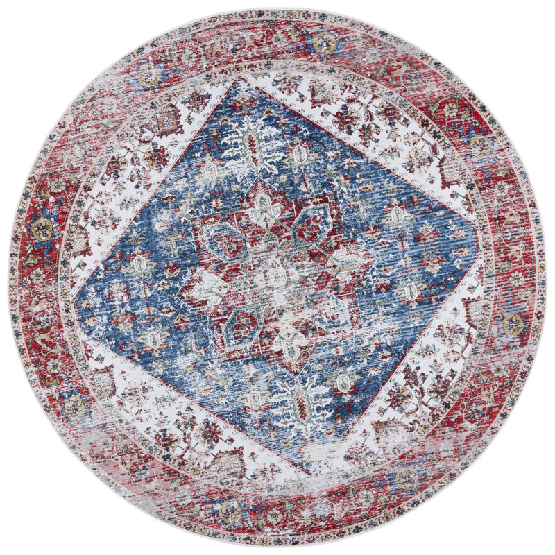 Sonia Oriental Blue/Red Area Rug, Round 6'6"