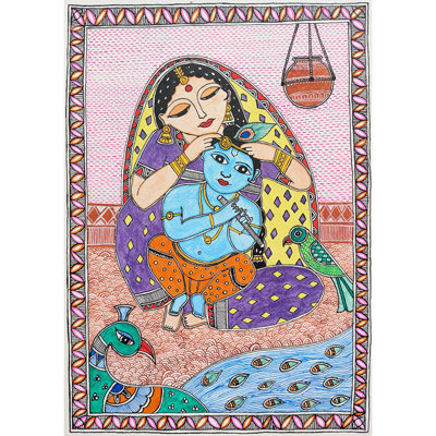 Kanha Ji And Maiya Yashoda Madhubani Painting | Acrylic On Handmade Paper | By Saral Panchal