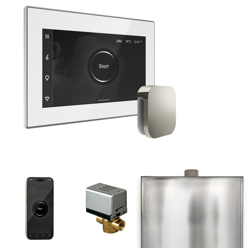 Ensemble de commande de douche à vapeur XButler avec commande iSteamX et tête de vapeur linéaire, Nickel poli