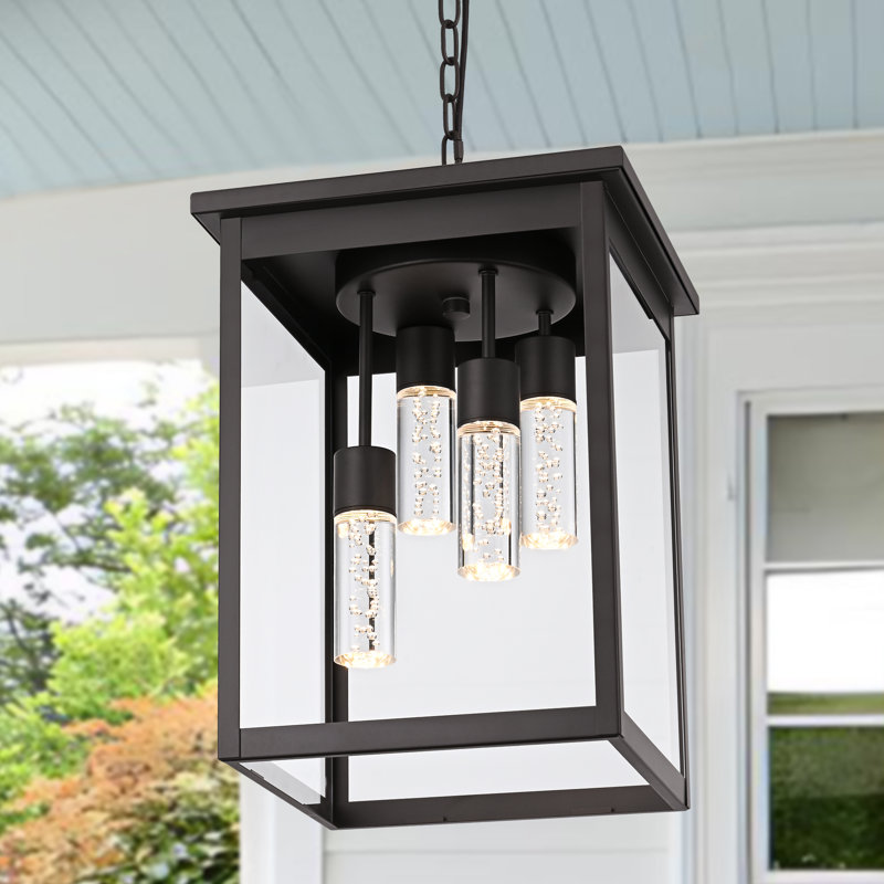 LED 5CCT Large Outdoor Pendant Light Fixtures, Exterior Hanging Lantern LED Integrated Bulbs Included For Porch Patio Yard Garden, Outside Hanging Lamp In Oil Rubbed Bronze