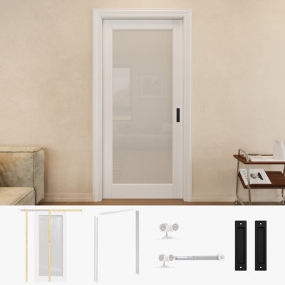 Glass Frosted Pocket Door with Hardware Kit and Door Frame