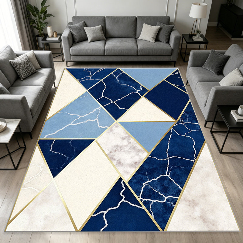 Marble Geometric Blue carpet-easy to clean, machine-washable, soft and comfortable; suitable for door mats, kitchens, living rooms, bedrooms, corridors, and laundry areas. Easy to clean, durable carpet for home decoration.