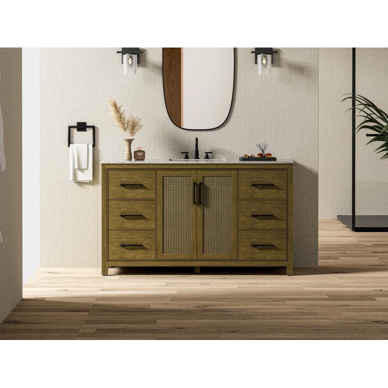 60 inch Single Bathroom Vanity, Hazel Oak