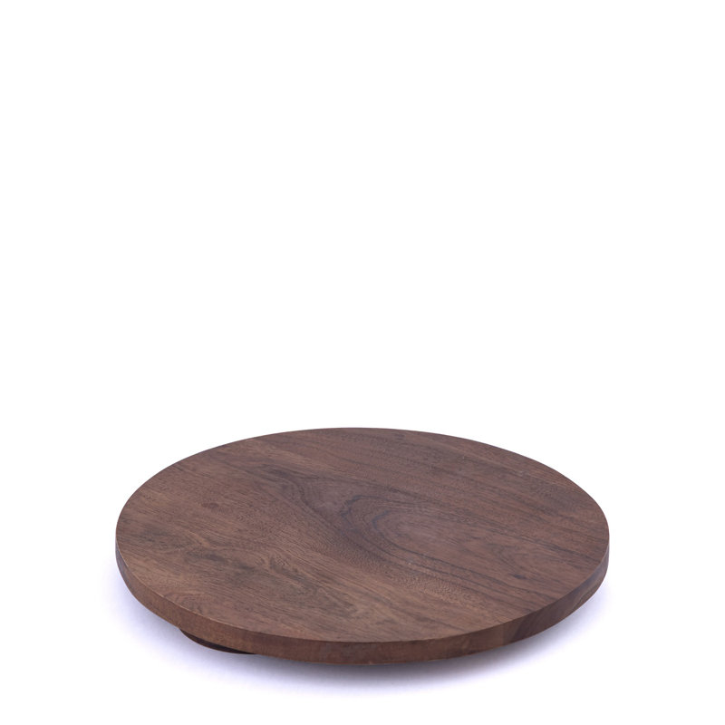 Plateau rond en bois d'acacia brun, H 1,5 po x l 12,75 po x P 12,75 po