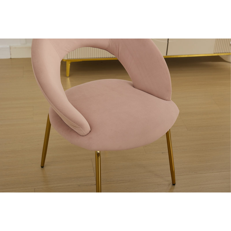 Meshea Dining Chair with Sleek Metal Legs, Velours rose, Ensemble de 1