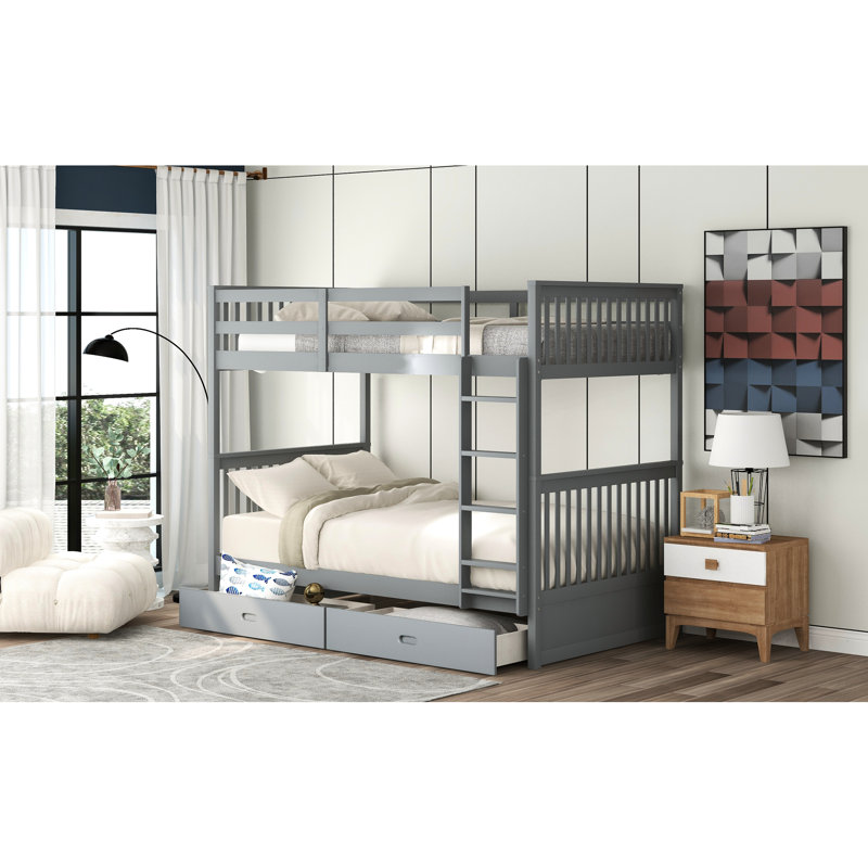 Lit superposé Twintwin en gris avec échelles et rangement - Pratique pour l'espace de la chambre à coucher Deux tiroirs pour un sommeil confortable