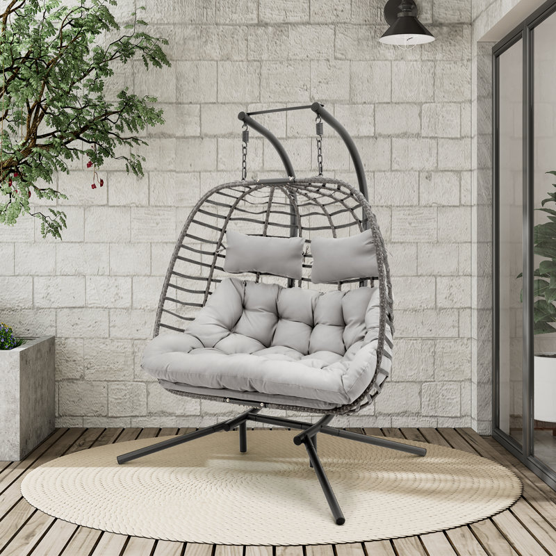 Burhans 2 Person Swing Chair with Stand, Gray