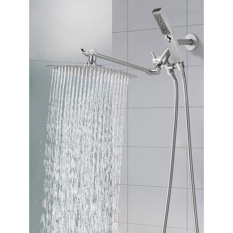 All-Metal 12-Inch Dual Rain And Handheld Shower Combo With Adjustable Arm