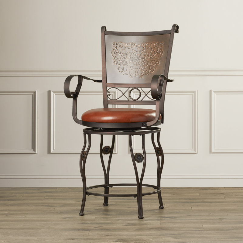 Altmar Upholstered Swivel Counter Stool with Solid Metal Frame and Arms, Counter Stool (24" Seat Height)