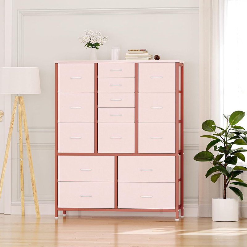 Brietta Iron 39'' W 15 - Drawer Dresser, Pink