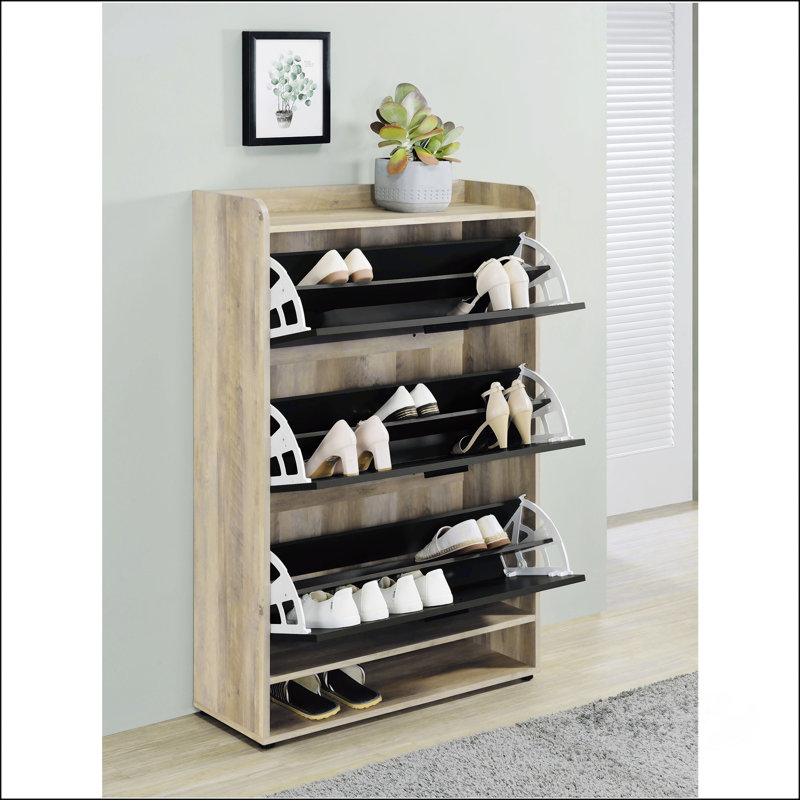 Grey 3-Tier Engineered Wood Shoe Cabinet, Gray